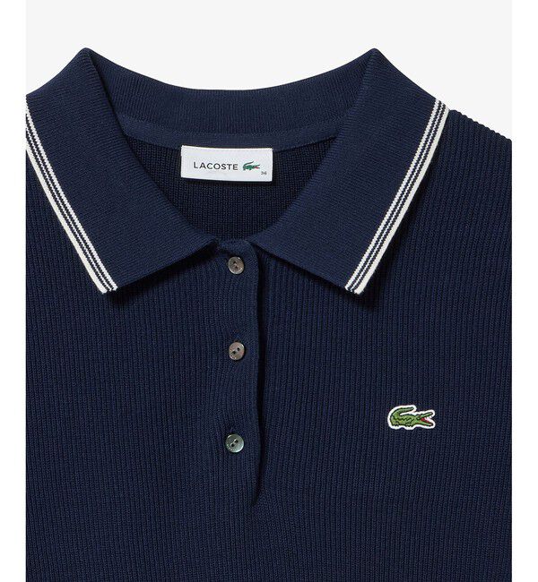 LACOSTE「配色ライン コンパクトニットポロシャツ」|ポロシャツ|