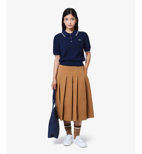 LACOSTE「配色ライン コンパクトニットポロシャツ」|ポロシャツ|