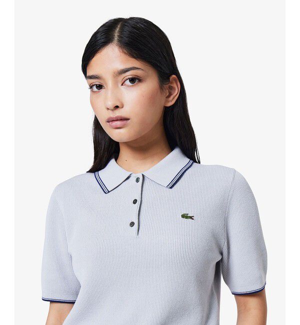 LACOSTE「配色ライン コンパクトニットポロシャツ」|ポロシャツ|グレー