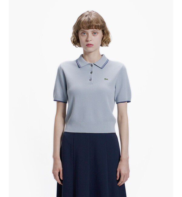LACOSTE「配色ライン コンパクトニットポロシャツ」|ポロシャツ|ダークグレー