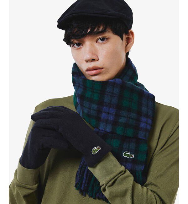 LACOSTE「サスティナブルジャージグローブ」|手袋|ブラック