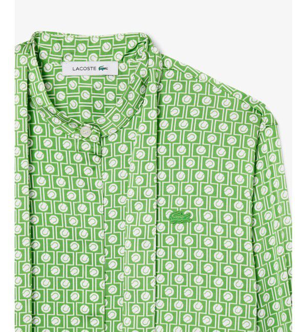 LACOSTE「テニスコート柄ボウタイサテンシャツ」|シャツ・ブラウス|