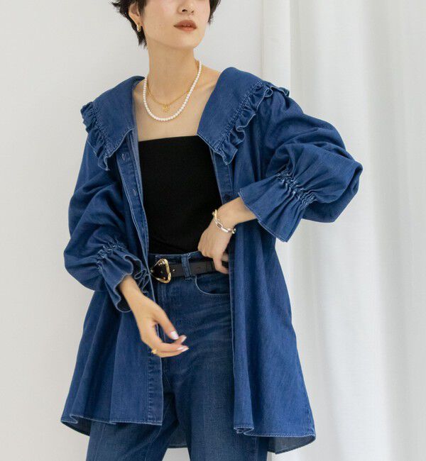 Rie Miller「【RM denim】ビッグカラー2WAYデニムブラウス」|シャツ・ブラウス|インディゴブルー