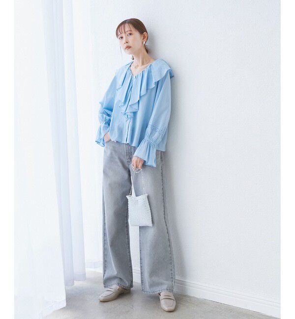 Rope&rsquo;Picnic「【接触冷感・通気性】Comfy Shirt コンフィーシャツ/綿ボイルフリルブラウス」|シャツ・ブラウス|