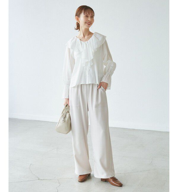 Rope&rsquo;Picnic「【接触冷感・通気性】Comfy Shirt コンフィーシャツ/綿ボイルフリルブラウス」|シャツ・ブラウス|