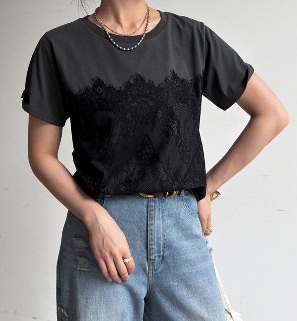  「レースドッキングTEE」|Tシャツ・カットソー|
