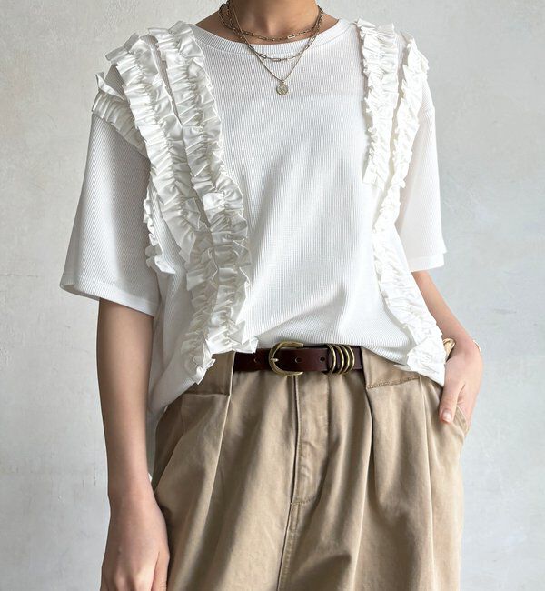 「【WEB限定】ランダムフリルワッフル半袖トップス」|Tシャツ・カットソー|