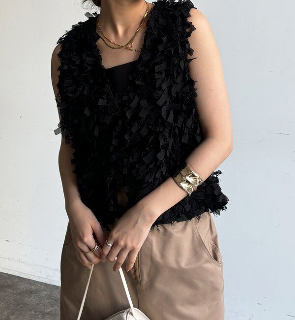  「【WEB限定】リボンフリンジジレ」|ニット・セーター|