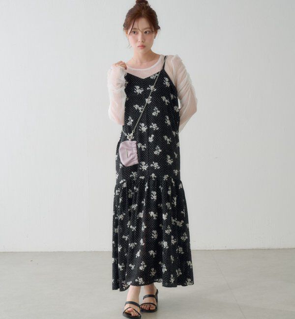  「【2サイズ展開】ドットフラワーキャミワンピース」|ワンピース|