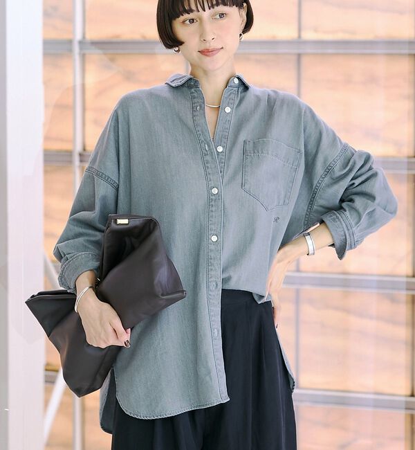 Rouge vif「【定番人気 / 2026AW】デニムオーバーサイズシャツ」|シャツ・ブラウス|グレー