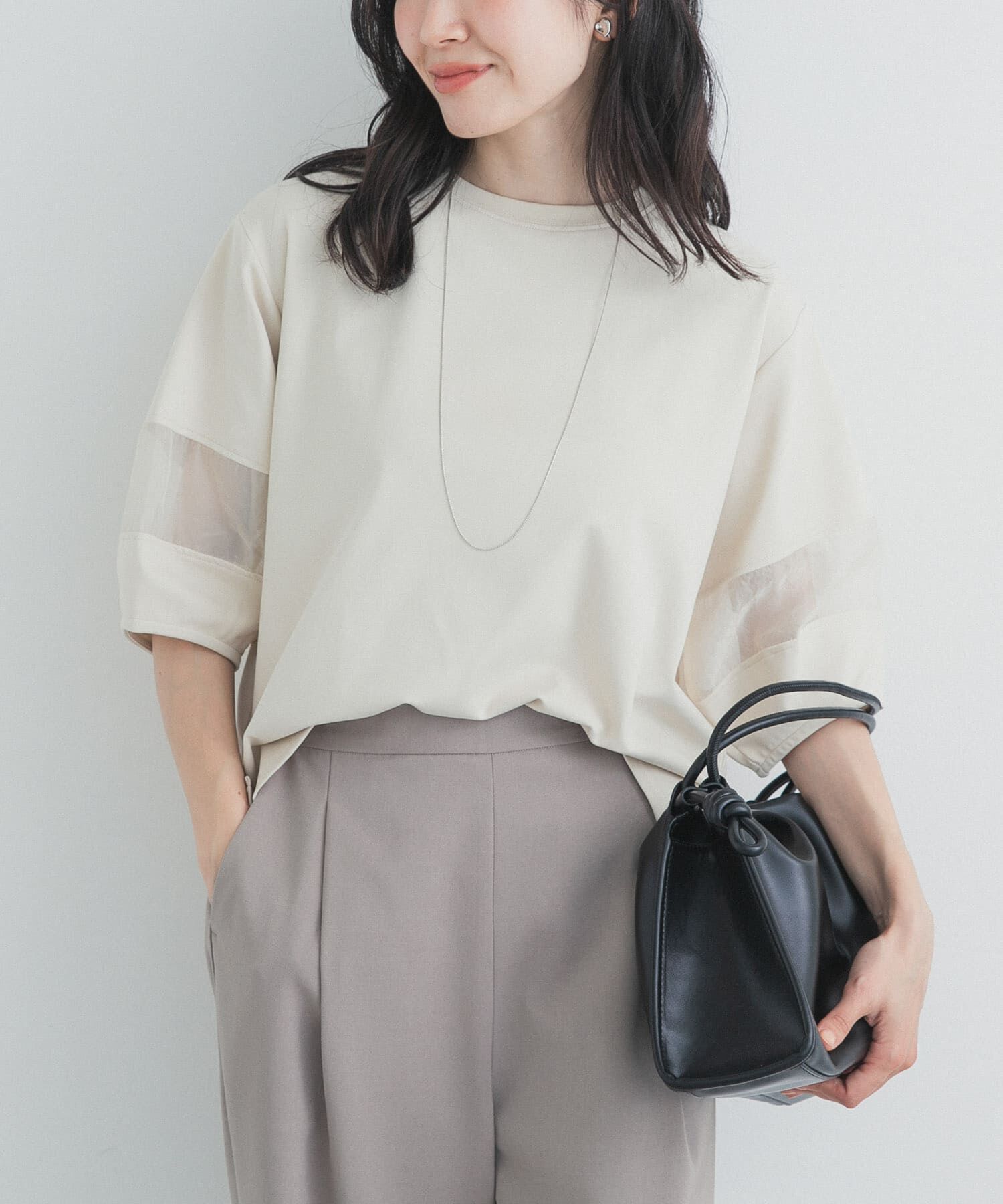 URBAN RESEARCH DOORS「異素材ドッキングスリーブプルオーバー」|Tシャツ・カットソー|