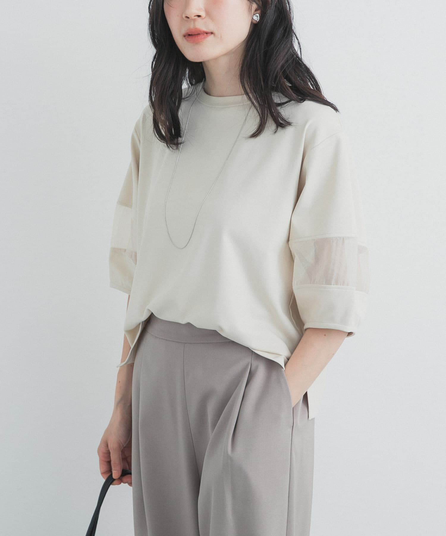 URBAN RESEARCH DOORS「異素材ドッキングスリーブプルオーバー」|Tシャツ・カットソー|