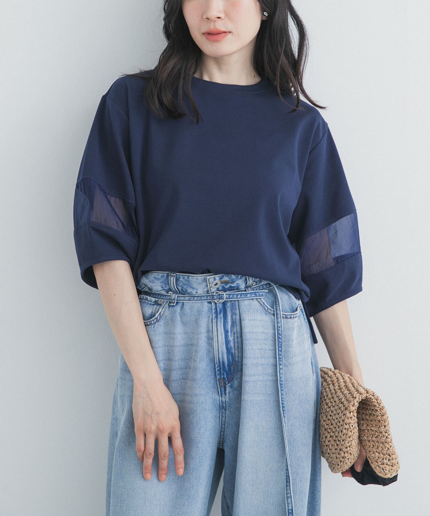 URBAN RESEARCH DOORS「異素材ドッキングスリーブプルオーバー」|Tシャツ・カットソー|
