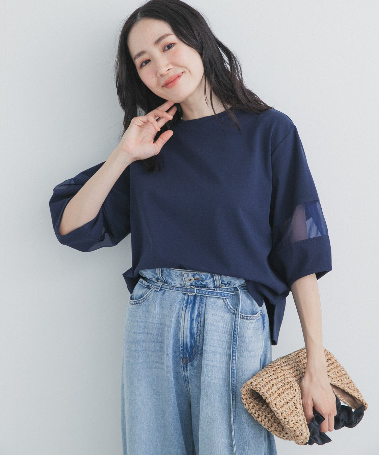URBAN RESEARCH DOORS「異素材ドッキングスリーブプルオーバー」|Tシャツ・カットソー|