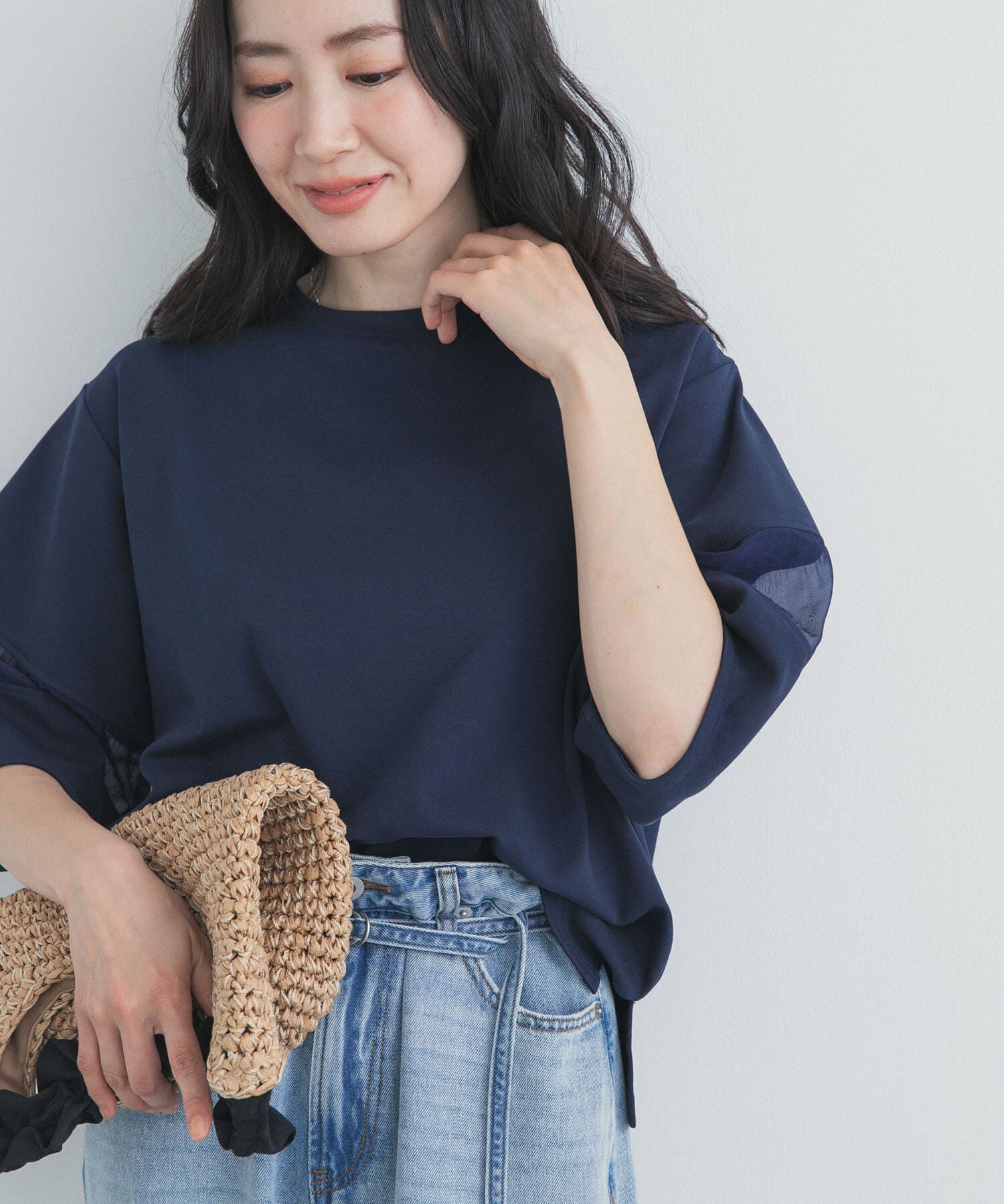 URBAN RESEARCH DOORS「異素材ドッキングスリーブプルオーバー」|Tシャツ・カットソー|