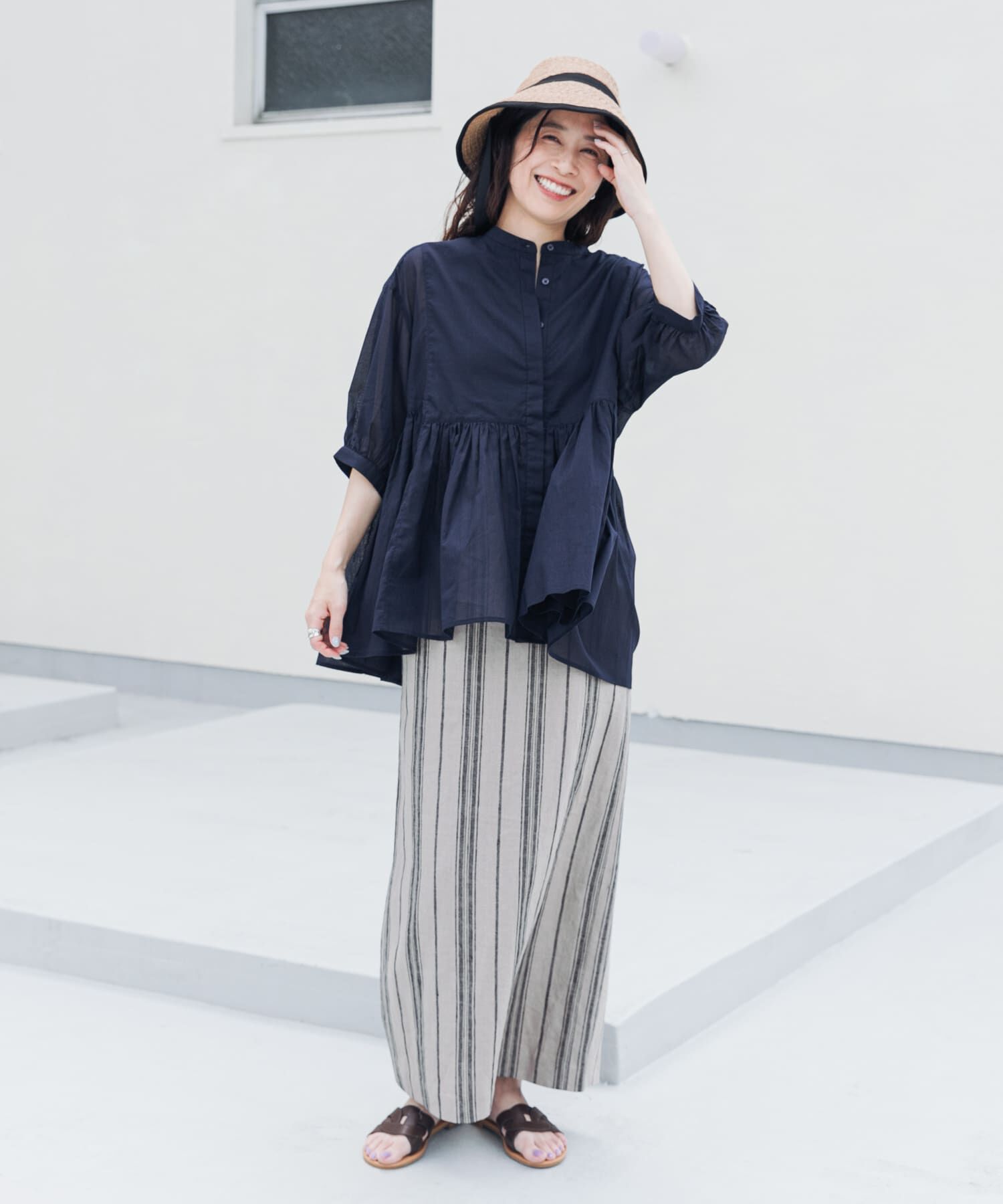 URBAN RESEARCH DOORS「『UR TECH』コットン切替ギャザーブラウス」|シャツ・ブラウス|