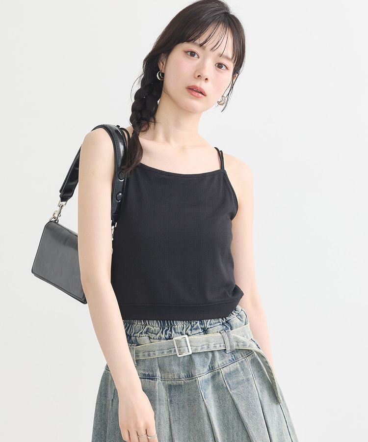 earth music&ecology「ダブルストラップパターンメッシュキャミソール」|インナー|Black