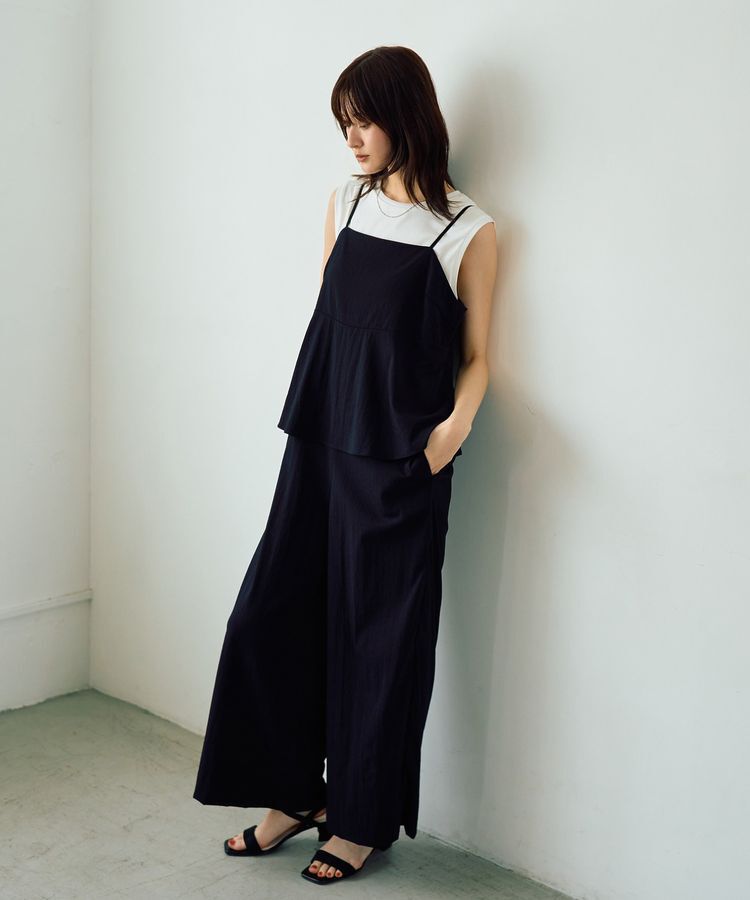 YECCA VECCA「ドライタッチペプラムサロペット」|オールインワン|Black