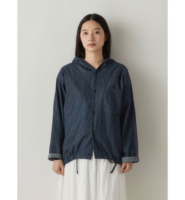 MidiUmi「MidiUmi デニムフードシャツ」|シャツ・ブラウス|インディゴ