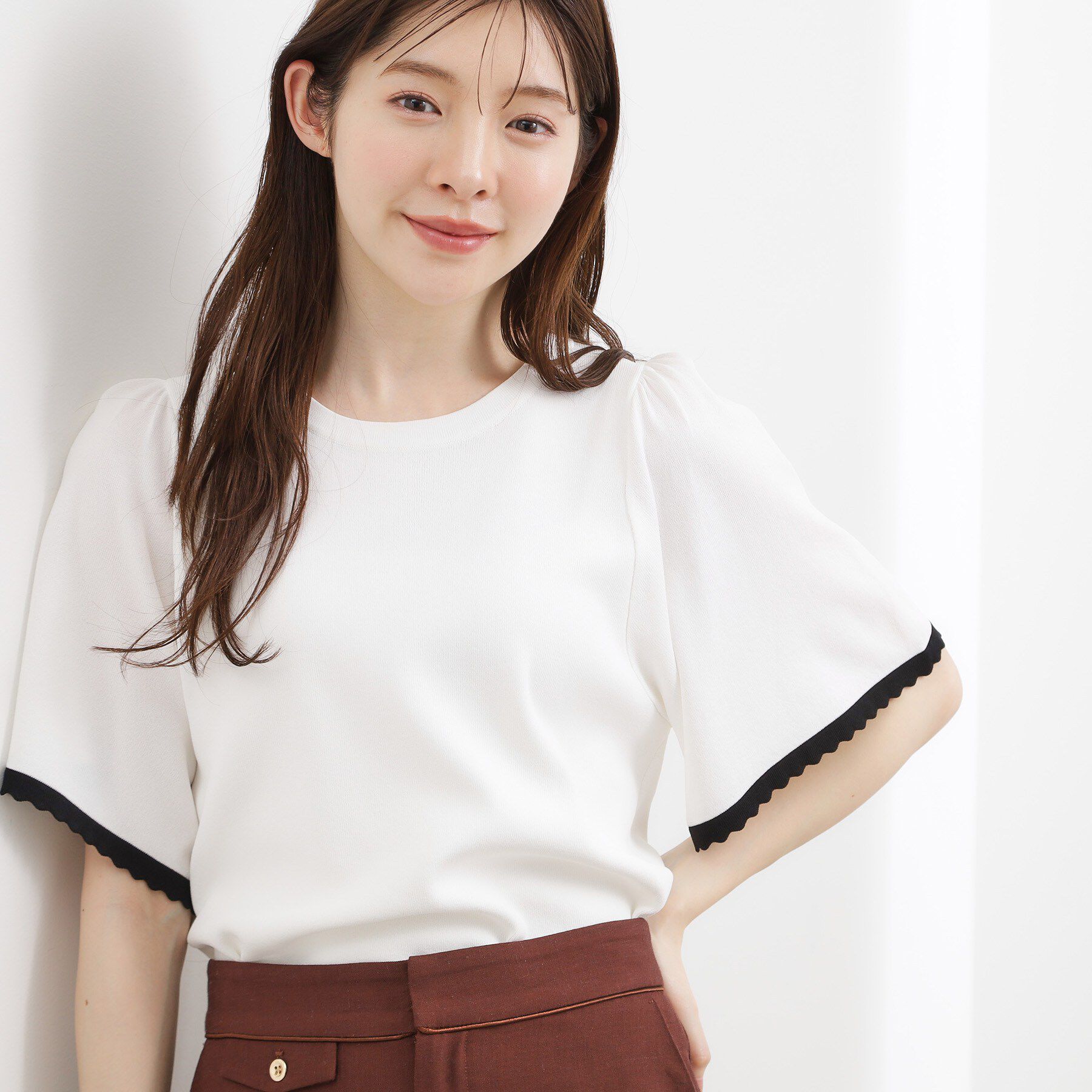 grove「高評価！【シリーズ累計36万枚！名品ニット】やわらかドライタッチ スカラップスリーブニット」|ニット・セーター|