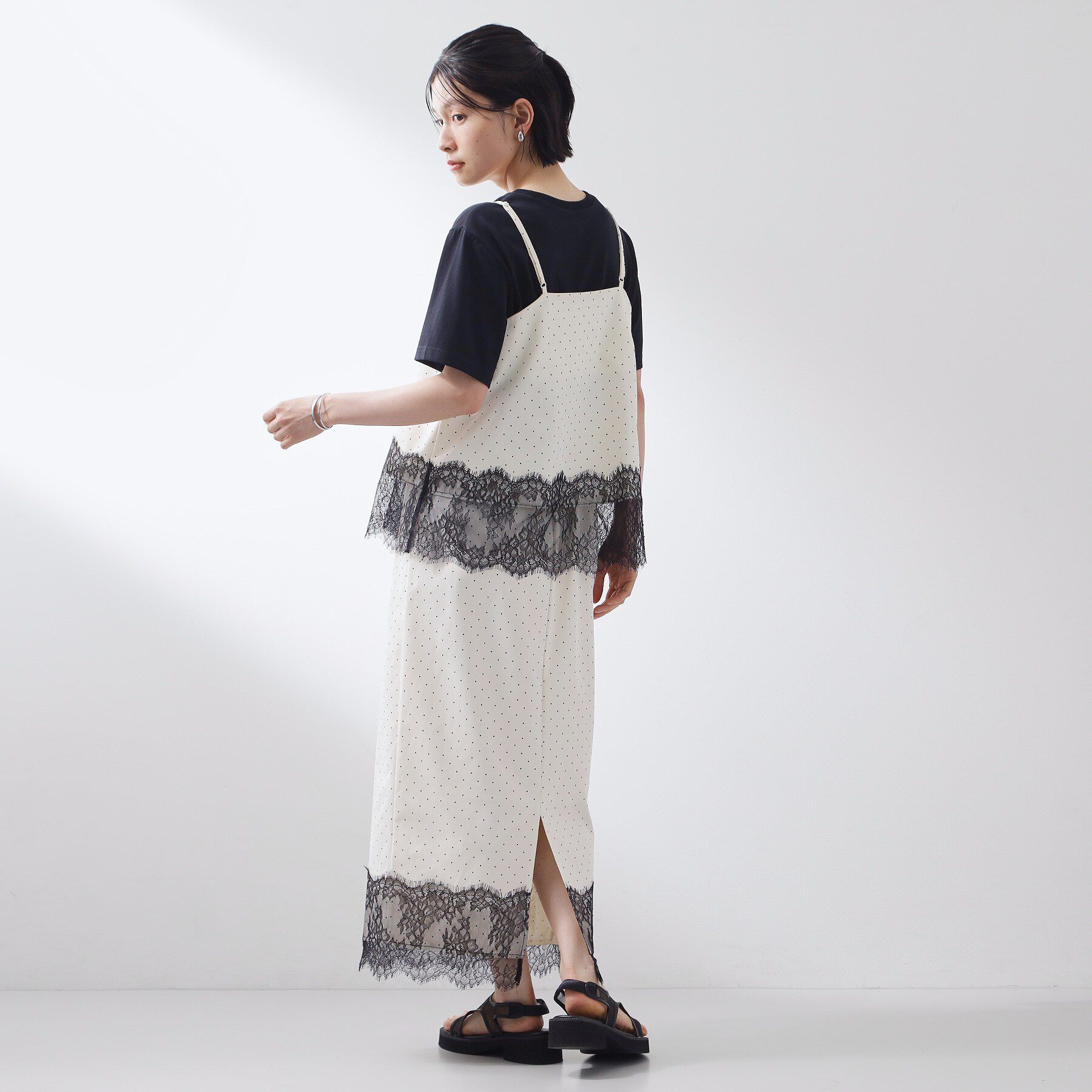 THE SHOP TK「【セットアップ可】ドット柄 裾レースナロースカート」|スカート|