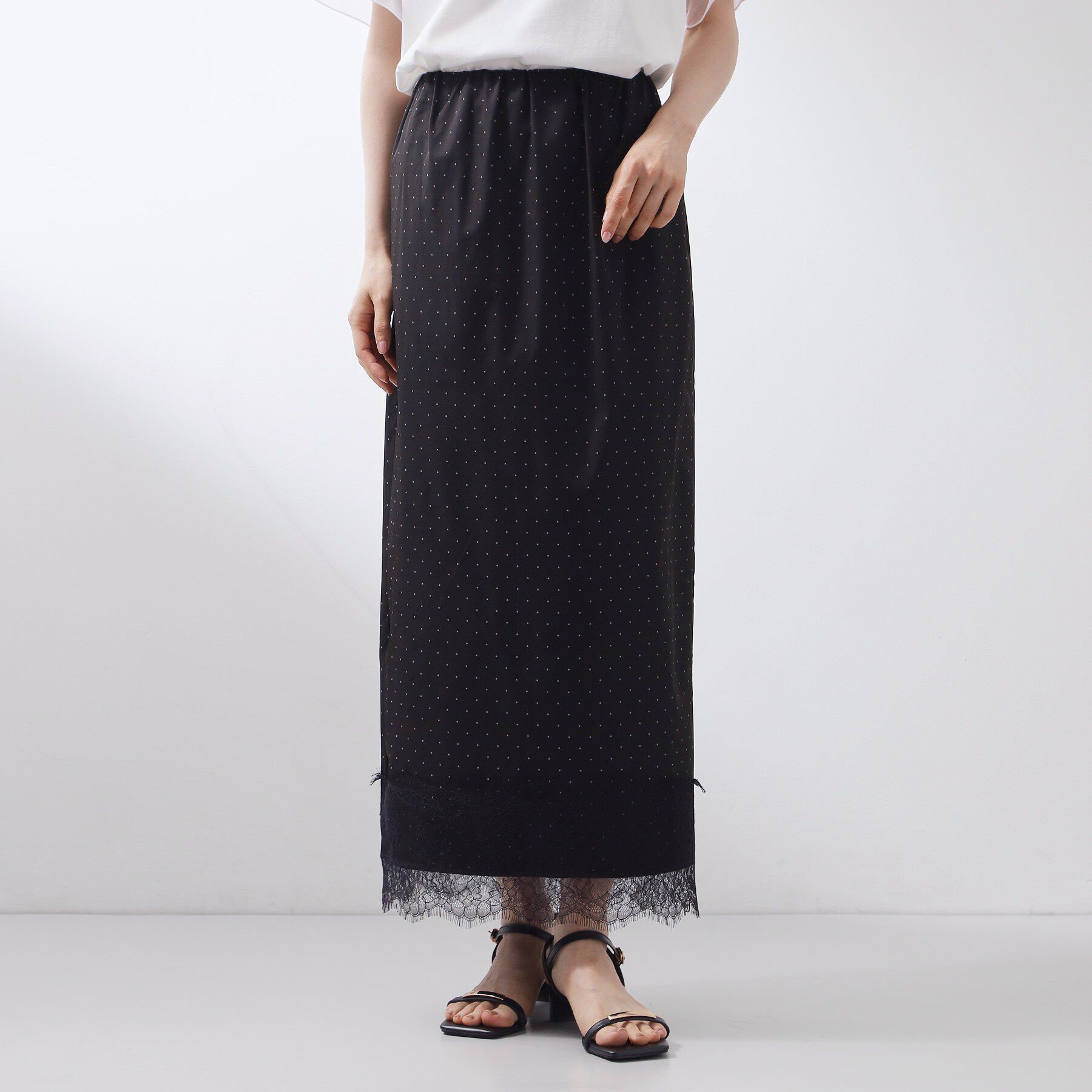 THE SHOP TK「【セットアップ可】ドット柄 裾レースナロースカート」|スカート|