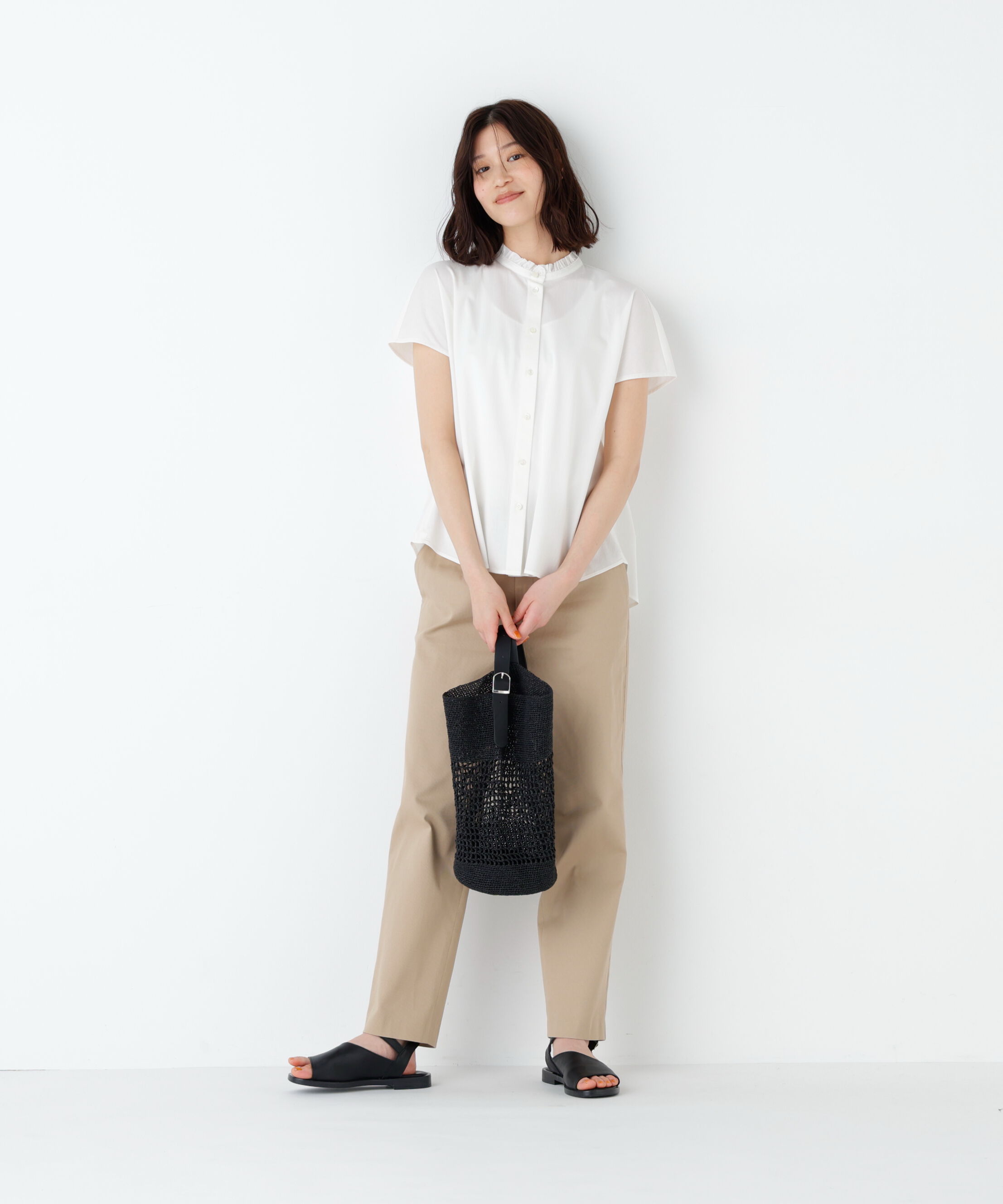  「《大人気追加入荷！ / 洗える》ライトカットソースタンドフリルブラウス」|Tシャツ・カットソー|
