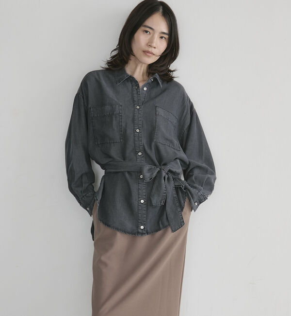 Doux archives「ソフトデニム３ＷＡＹボウタイシャツ」|シャツ・ブラウス|CHARCOAL GRAY