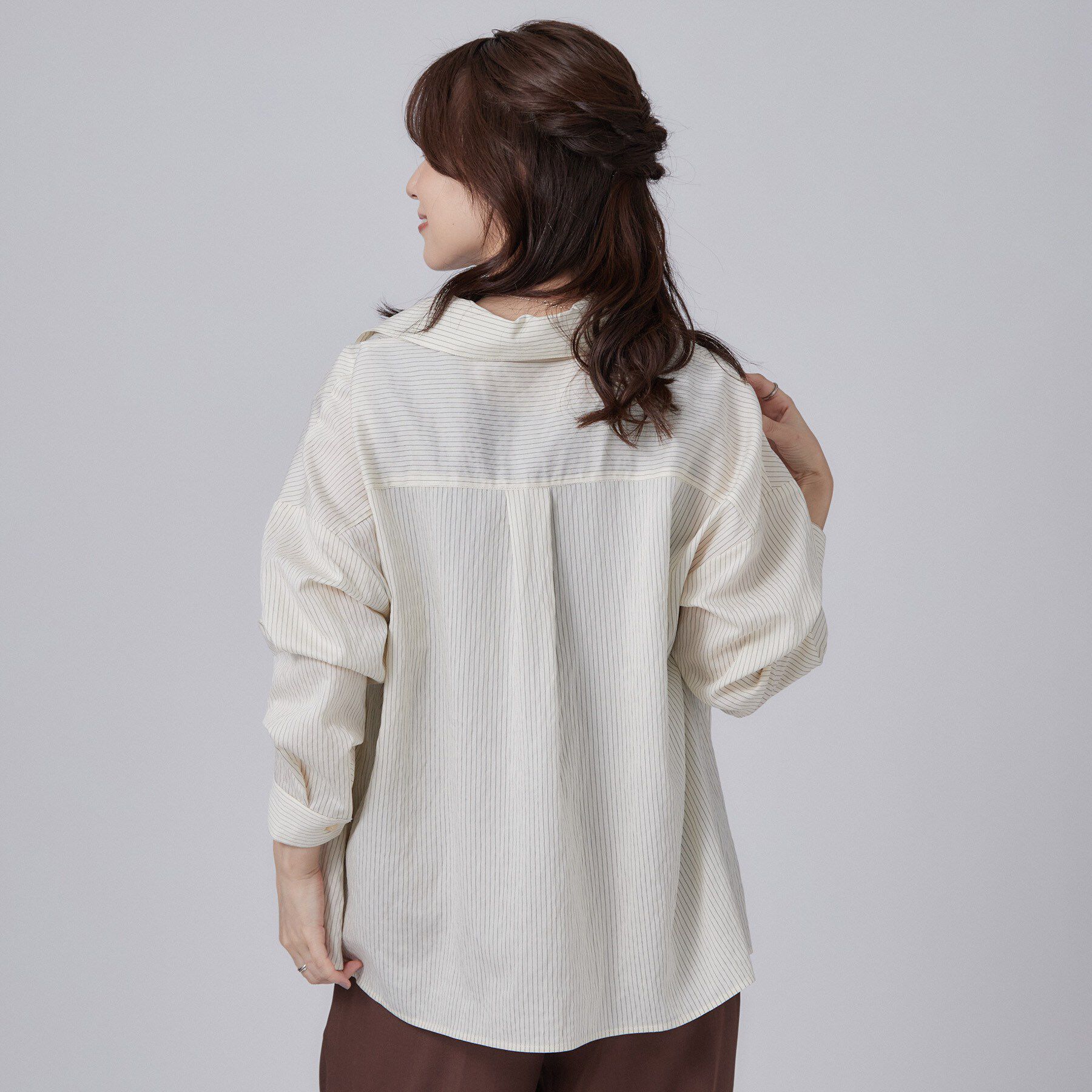 SHOO･LA･RUE「【洗濯機可】インせず決まるAライン ストライプスキッパーシャツ」|シャツ・ブラウス|