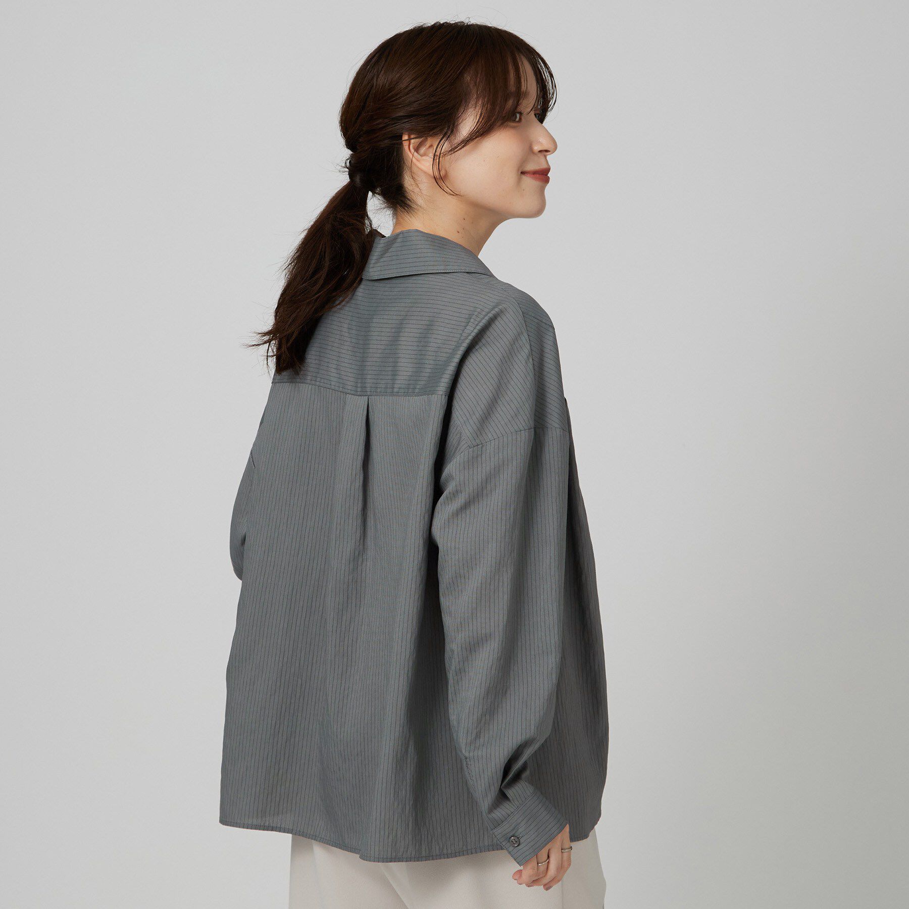 SHOO･LA･RUE「【洗濯機可】インせず決まるAライン ストライプスキッパーシャツ」|シャツ・ブラウス|