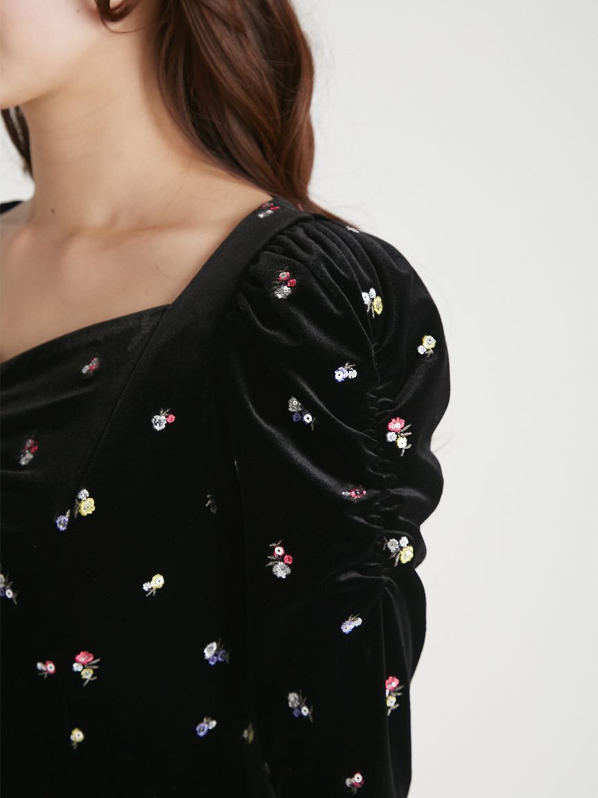 CELFORD「小花刺繍ベロアワンピース」|ワンピース|