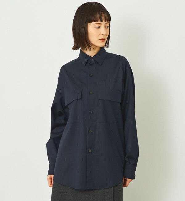 MACKINTOSH PHILOSOPHY「GREY LABAL ウールストライプオフィサーシャツ」|シャツ・ブラウス|ネイビー