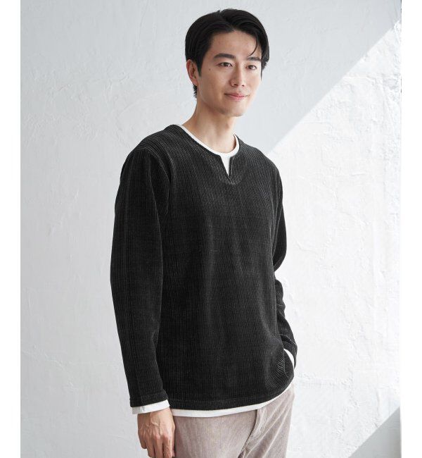 ikka「カットコールキーネックフェイクプルオーバー」|パーカー|チャコール
