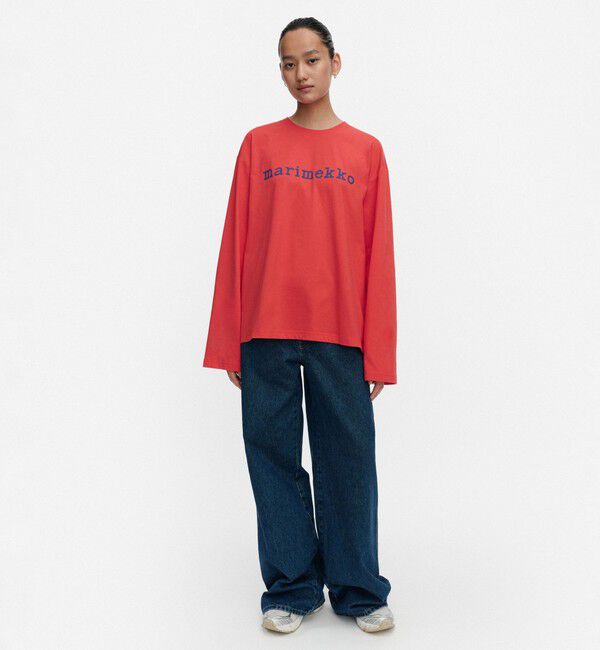 Marimekko「Nippa Logo Placement カットソー」|シャツ・ブラウス|レッド&times;ネイビー