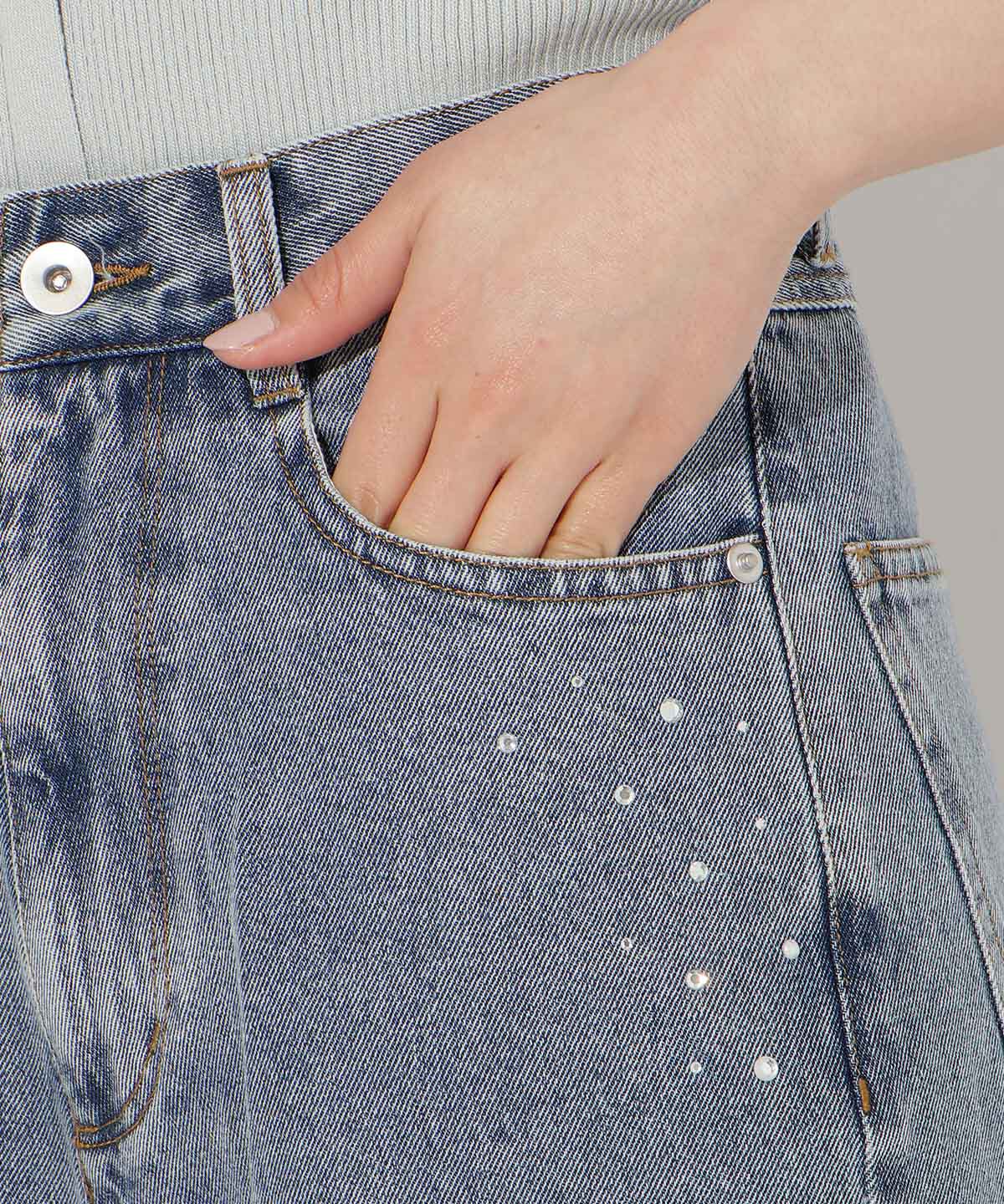 WILLSELECTION「ビジューポケットワイドデニムパンツ」|デニム|