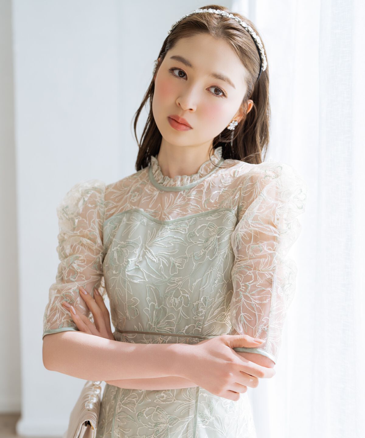 WILLSELECTION「パイピングライン刺繍ワンピース」|ドレス|ミント