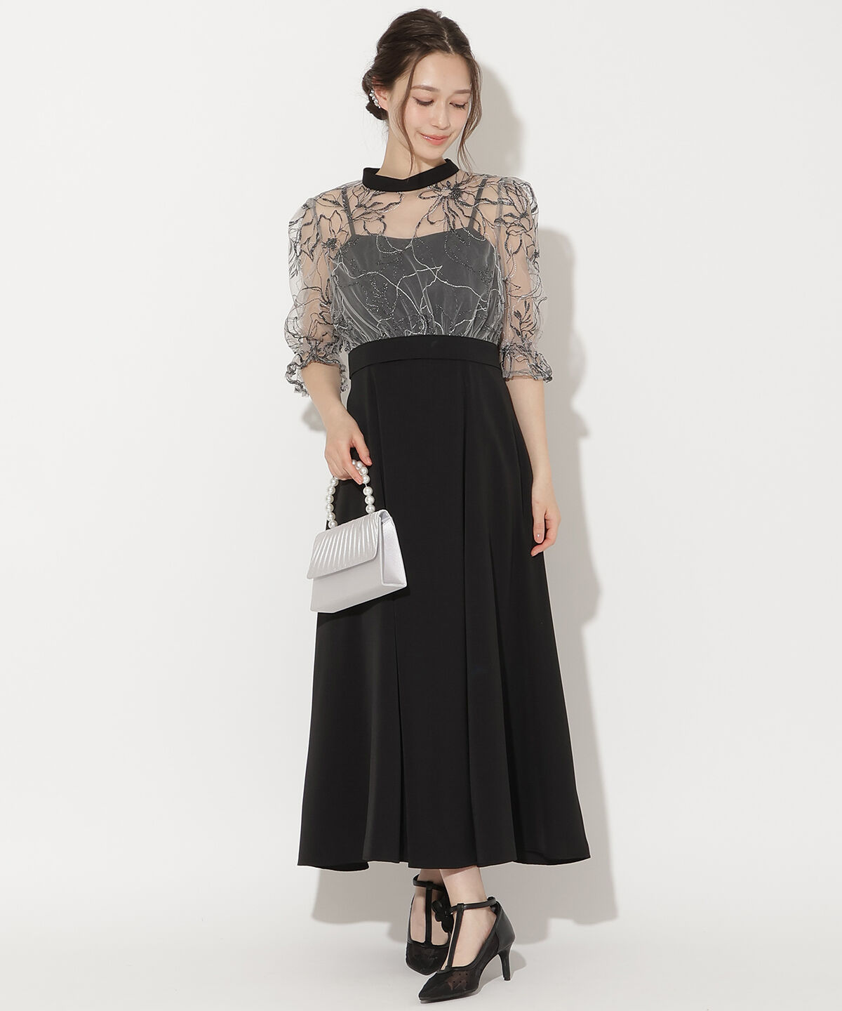WILLSELECTION「バックウエストリボンブラウス&times;フレアキャミワンピース」|ドレス|ブラック