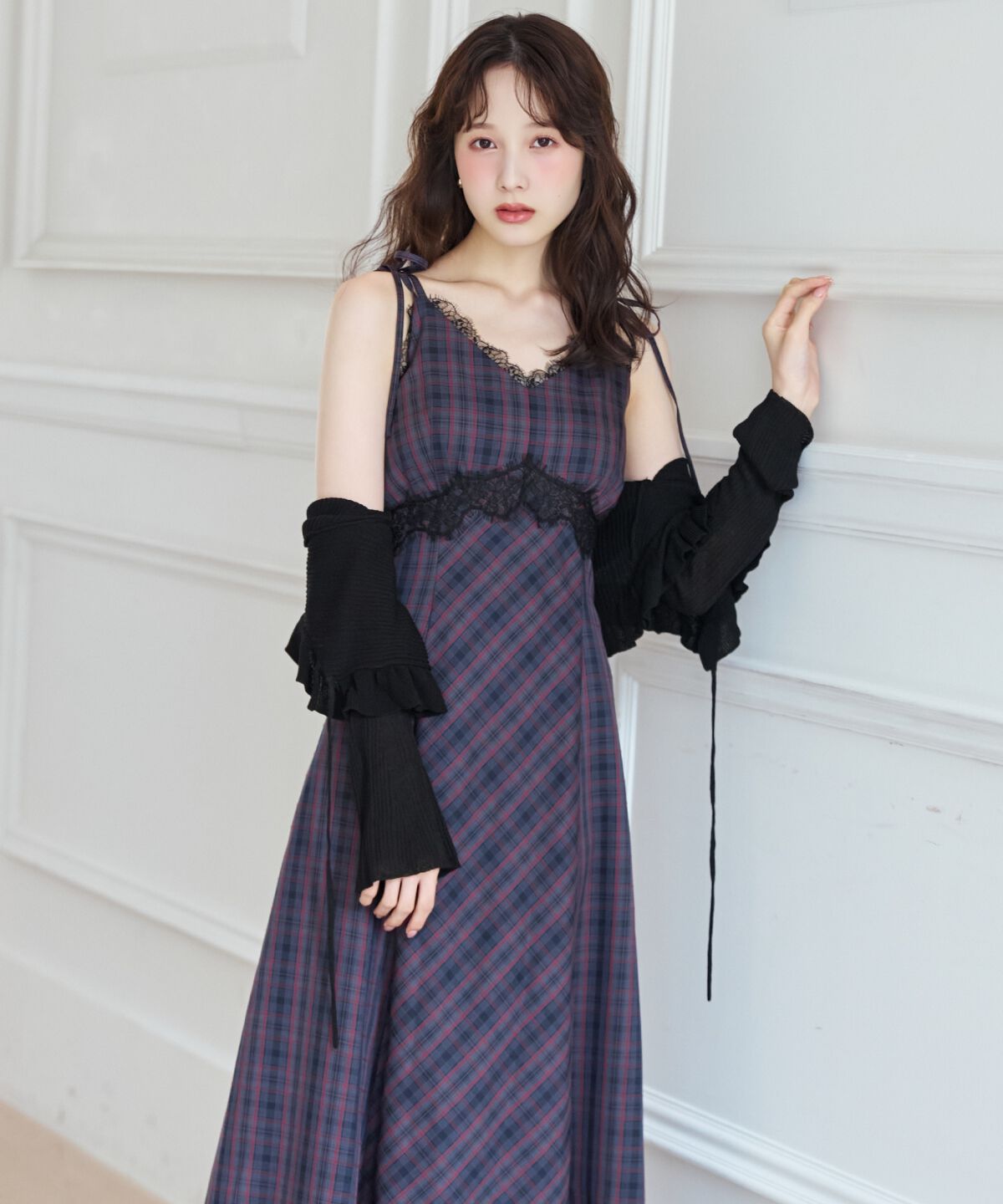 WILLSELECTION「レーストリムチェックキャミワンピース」|ワンピース|ｸﾞﾚｰ系ﾁｪｯｸ
