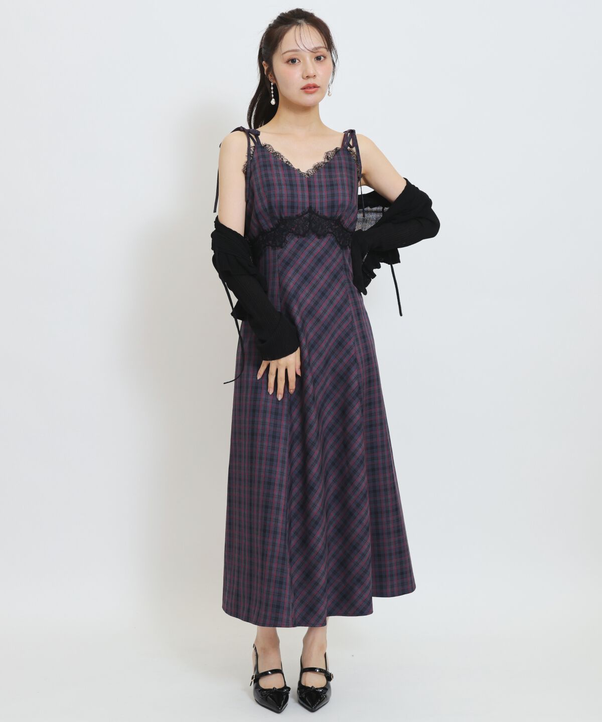 WILLSELECTION「レーストリムチェックキャミワンピース」|ワンピース|