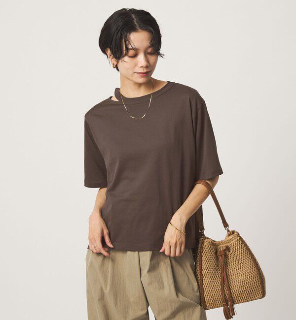 UNITED ARROWS green label relaxing「デコルテスリット Tシャツ 吸水速乾」|Tシャツ・カットソー|DK.BROWN