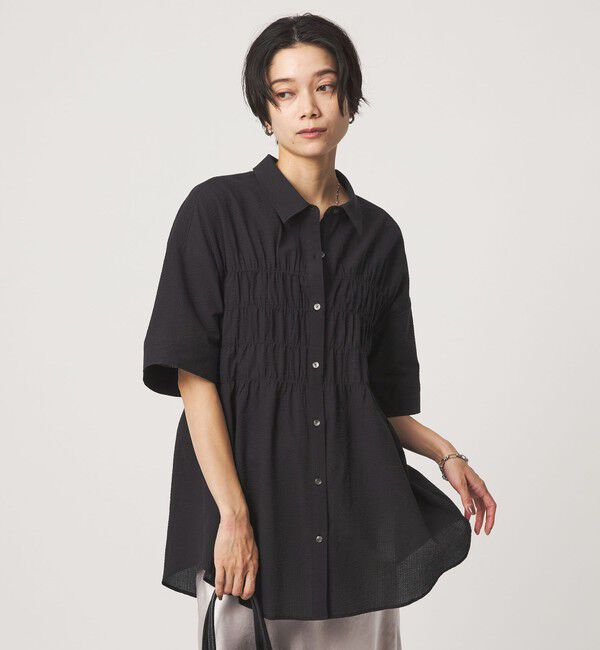 UNITED ARROWS green label relaxing「シャーリング ブラウス」|シャツ・ブラウス|BLACK