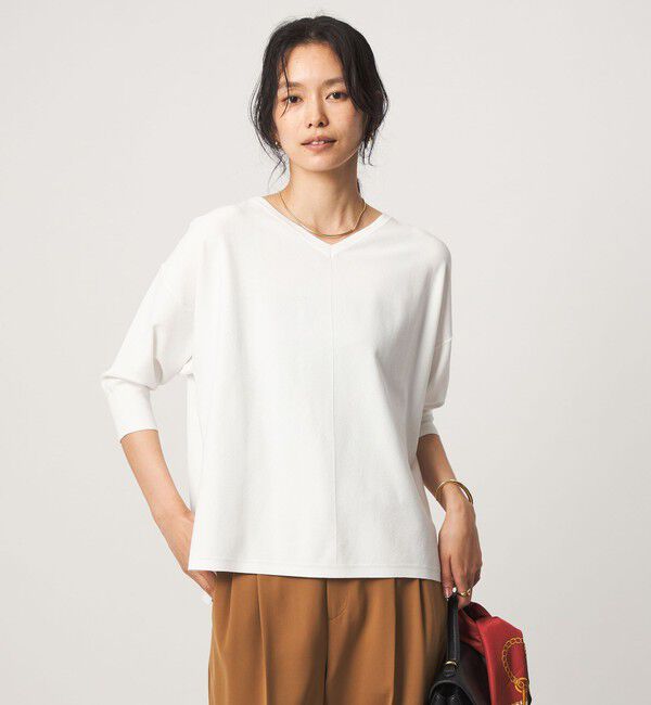 UNITED ARROWS green label relaxing「Vネック ドルマン プルオーバー ニット ウォッシャブル 接触冷感 UVカット」|ニット・セーター|WHITE