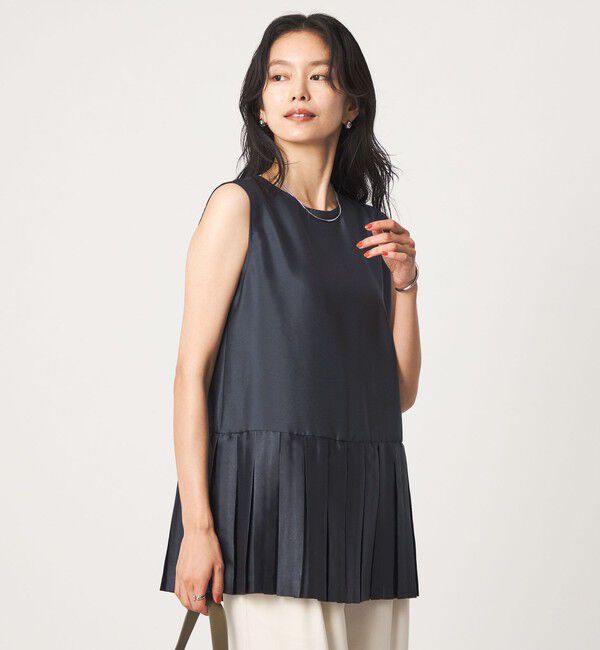 UNITED ARROWS green label relaxing「プリーツ ドッキング ノースリーブ ブラウス」|シャツ・ブラウス|NAVY