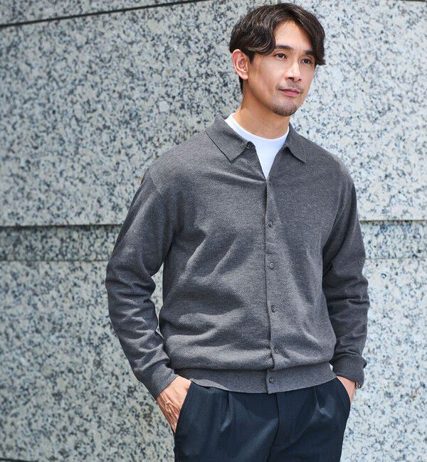 UNITED ARROWS green label relaxing「【WEB限定】JUST fit ハイゲージ ポロニット カーディガン」|カーディガン|DK.GRAY