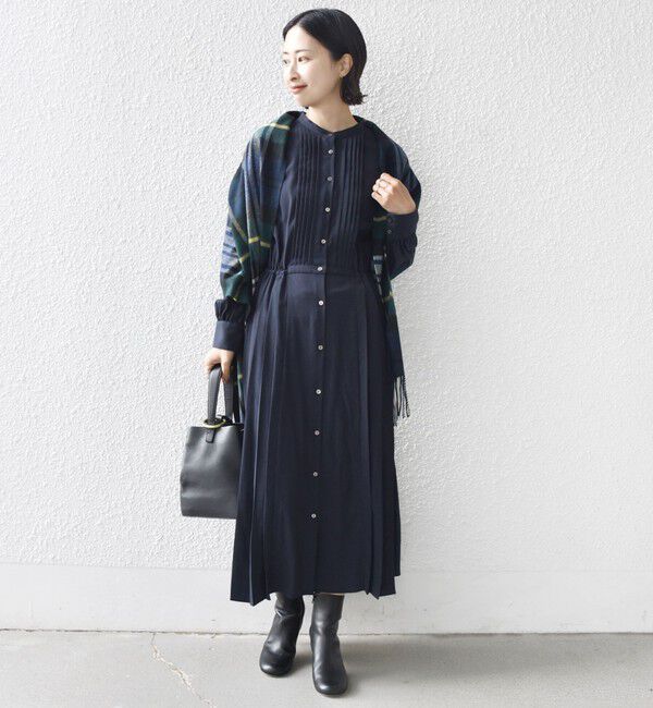 SHIPS for women「《一部追加予約》〈手洗い可能〉ドット / 花柄 バンドカラー サイド プリーツ ワンピース」|ワンピース|