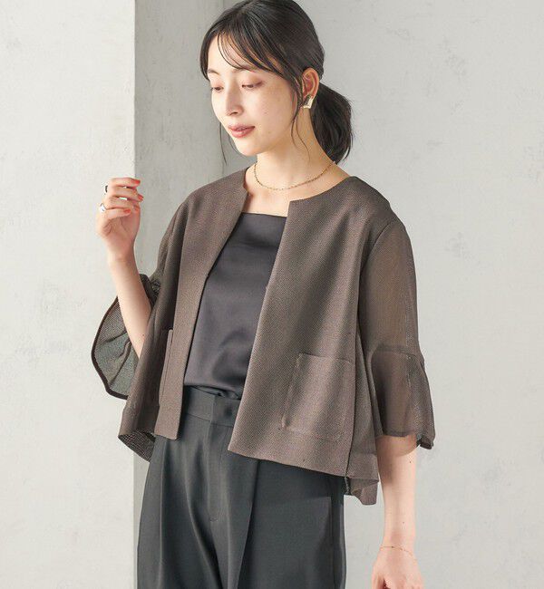 SHIPS for women「〈手洗い可能〉シャンブレー カラミ ノーカラー ジャケット」|ノーカラージャケット|
