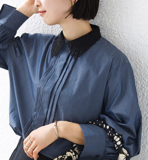SHIPS for women「〈洗濯機可能〉タイプライター レース 襟 ピンタック シャツ」|シャツ・ブラウス|ロイヤルブルー
