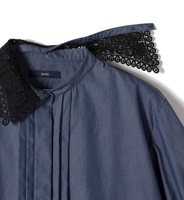 SHIPS for women「〈洗濯機可能〉タイプライター レース 襟 ピンタック シャツ」|シャツ・ブラウス|