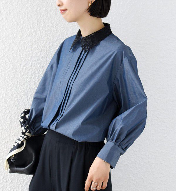 SHIPS for women「〈洗濯機可能〉タイプライター レース 襟 ピンタック シャツ」|シャツ・ブラウス|