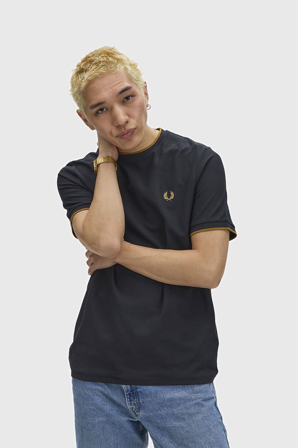 FRED PERRY 「FRED PERRY／Trim Detail Crepe Pique T-Shirt ／トリムディテールクレープピケTシャツ」|Tシャツ・カットソー|